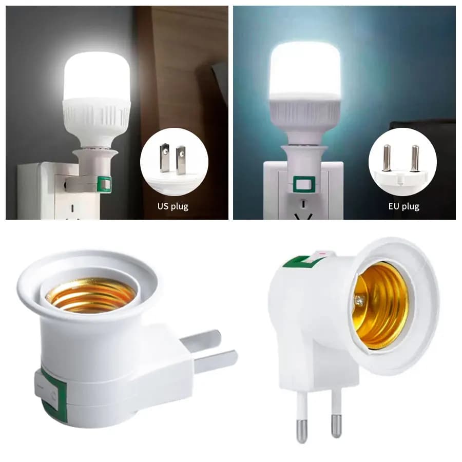 Portalampada con attacco per lampadine a LED E27 Convertitore adattatore spina UE USA con base lampada interruttore ON/OFF per lampadina a LED
