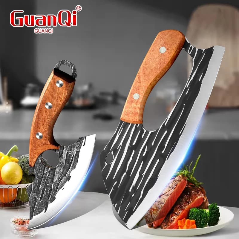 Coltello da cucina professionale per barbecue, coltello per disossare forgiato a mano, coltello multifunzionale per tagliare la carne, coltello con manico in legno