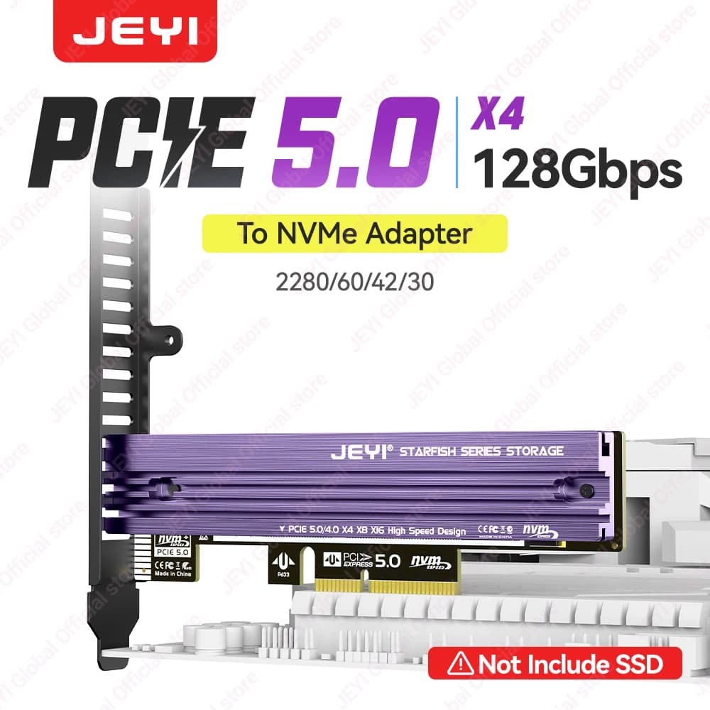 Scheda di espansione JEYI M.2 NVME a PCIe 5.0/4.0 128Gbps, supporta SSD NVME 2280-2230 e slot PCIE X1/X4/X8/X16 con dissipatore in alluminio