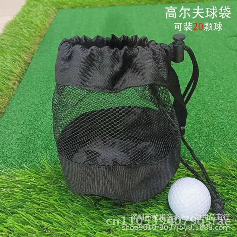 Nuova borsa portaoggetti da golf Borsa a rete con coulisse su un lato per tennis e sport all'aria aperta Tasca per palline da golf in nylon nero/blu