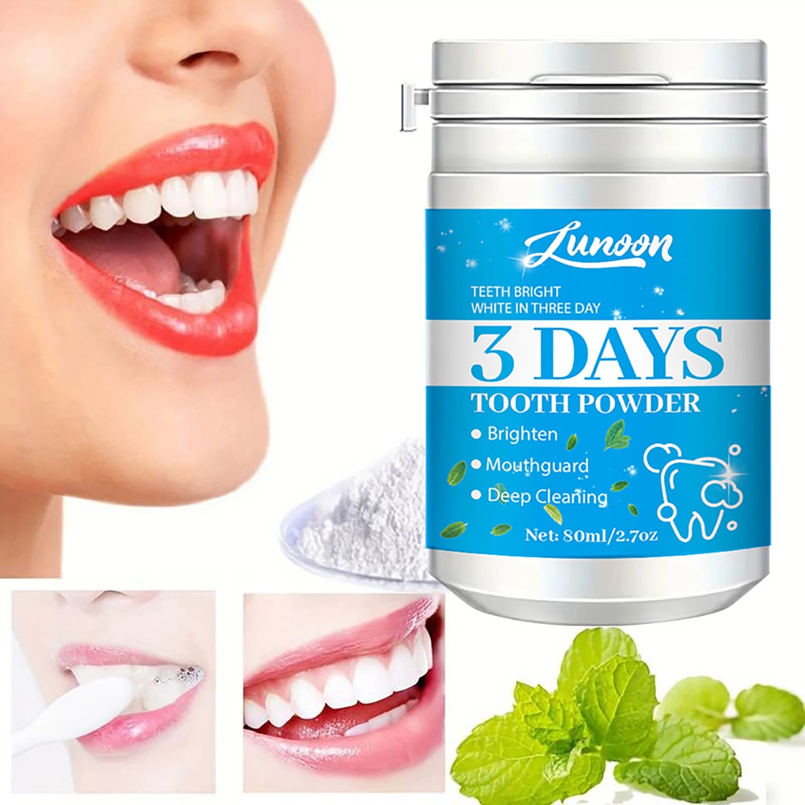 80ML Natural teeth whitening Improves dental plaque satin removal Protects rubber Oral hygiene Fresh powder to clean teeth