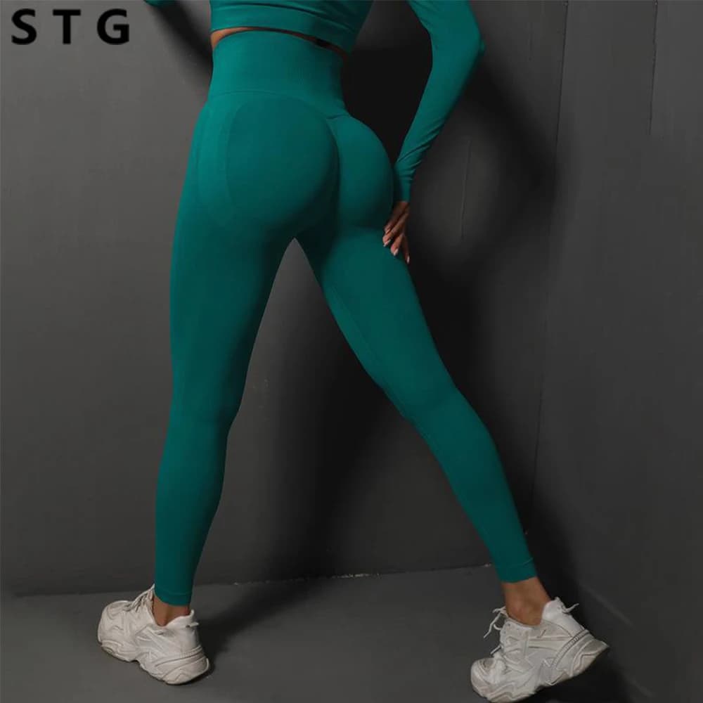 Leggings senza cuciture Sport Donna Fitness Push Up Pantaloni da yoga Vita alta Sollevamento fianchi Allenamento Corsa Scrunch Abbigliamento sportivo Collant da palestra