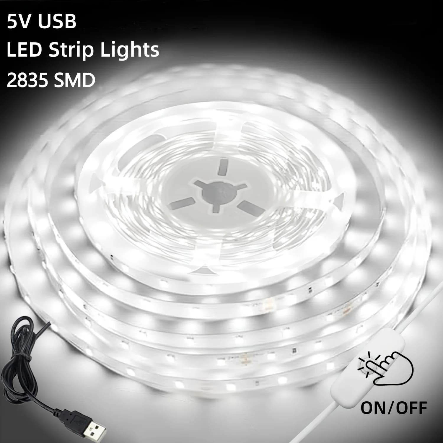 1-5m 5V Luci di striscia a LED 2835 USB 60 LED/m TV Retroilluminazione Nastro di illuminazione flessibile Nastro per camera da letto Guardaroba Decorazione fai da te Luce