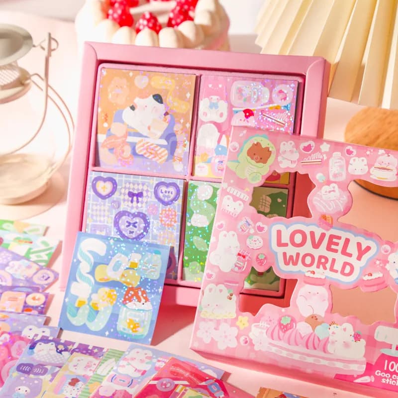 100 Pezzi Adesivo Decorativo Kawaii per Diario Cartoon Glitter Notebook Scrapbooking Etichetta Planner Adesivi Simpatici