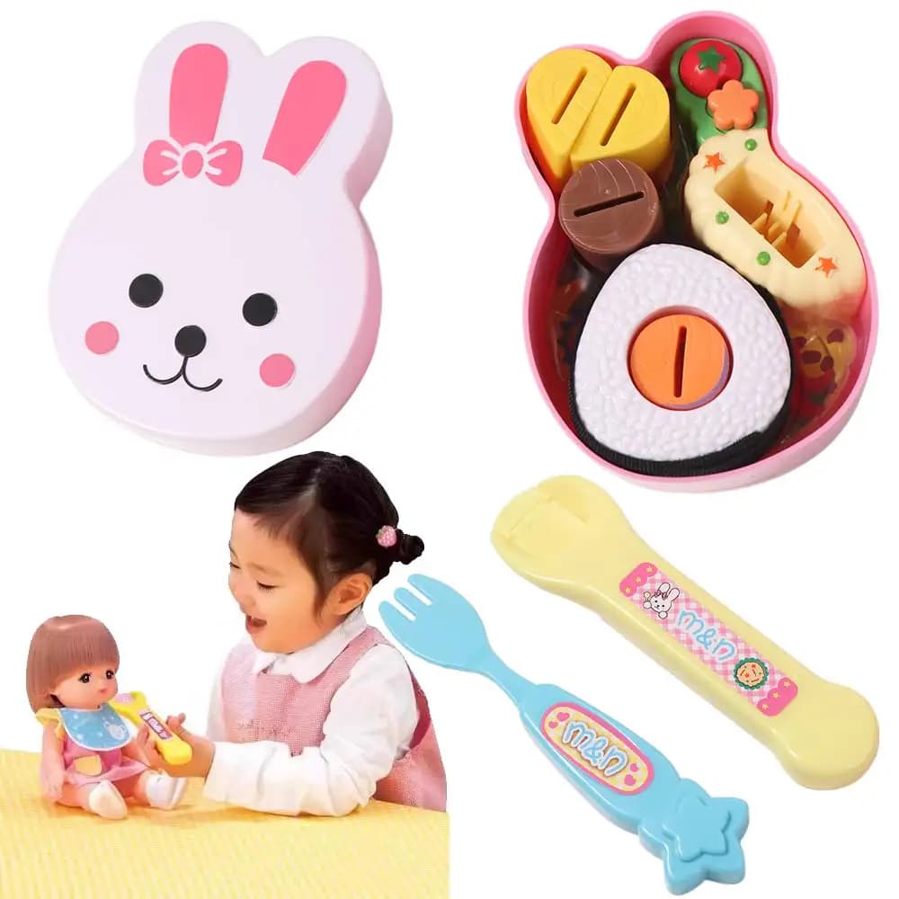 Modello di simulazione alimentare a forma di coniglio per l'educazione precoce, con scatola per il pranzo e pudding, per gioco di ruolo, finta cucina e casa delle bambole, regalo di compleanno