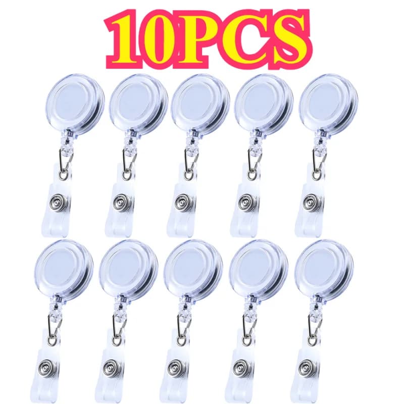 Portabadge retrattile trasparente 2D da 10 pezzi • Adatto per badge identificativo infermieri • Con clip da cintura • Clip per catenella identificativa medico