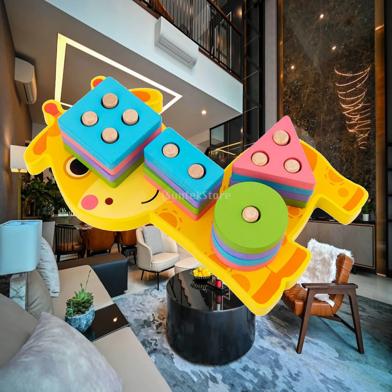 Wood Shape-Sorting Geometric Stacker Building Blocks Developmental Toys Educational Toys Sensory Toys -2 Years Old Kids