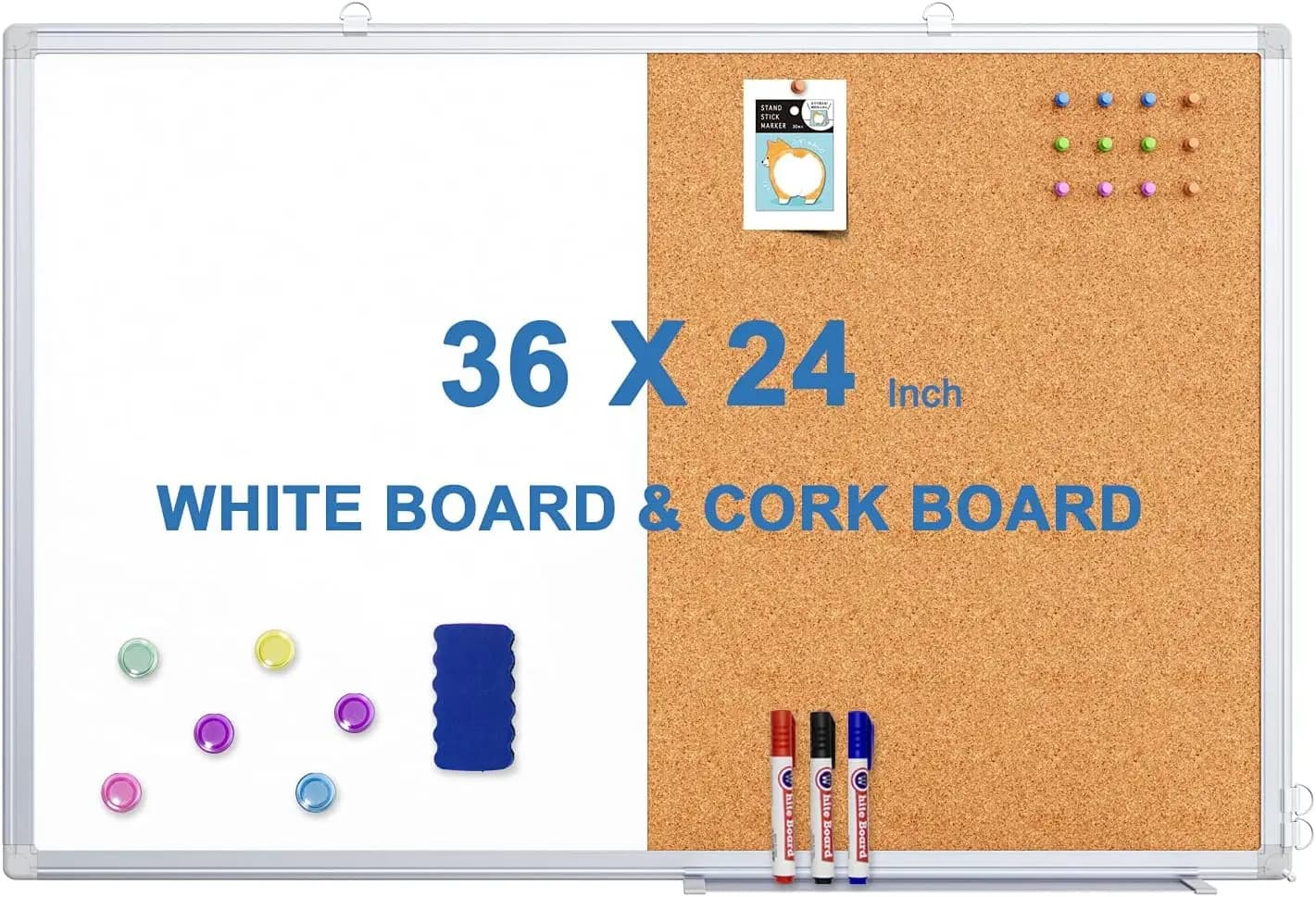 Combinazione di lavagne magnetiche da 36x24 pollici e lavagne in sughero, bacheca cancellabile a secco montata a parete per la scuola dell'home office