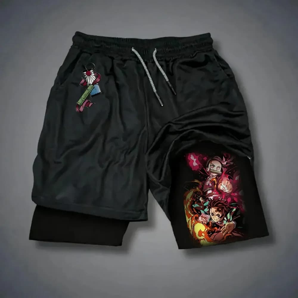 Pantaloncini Oversize Demon Slayer Kamado Nezuko Estate 2026 Unisex con Stampa Anime Y2K Hip Hop Sportivi ad Asciugatura Rapida a Doppio Strato