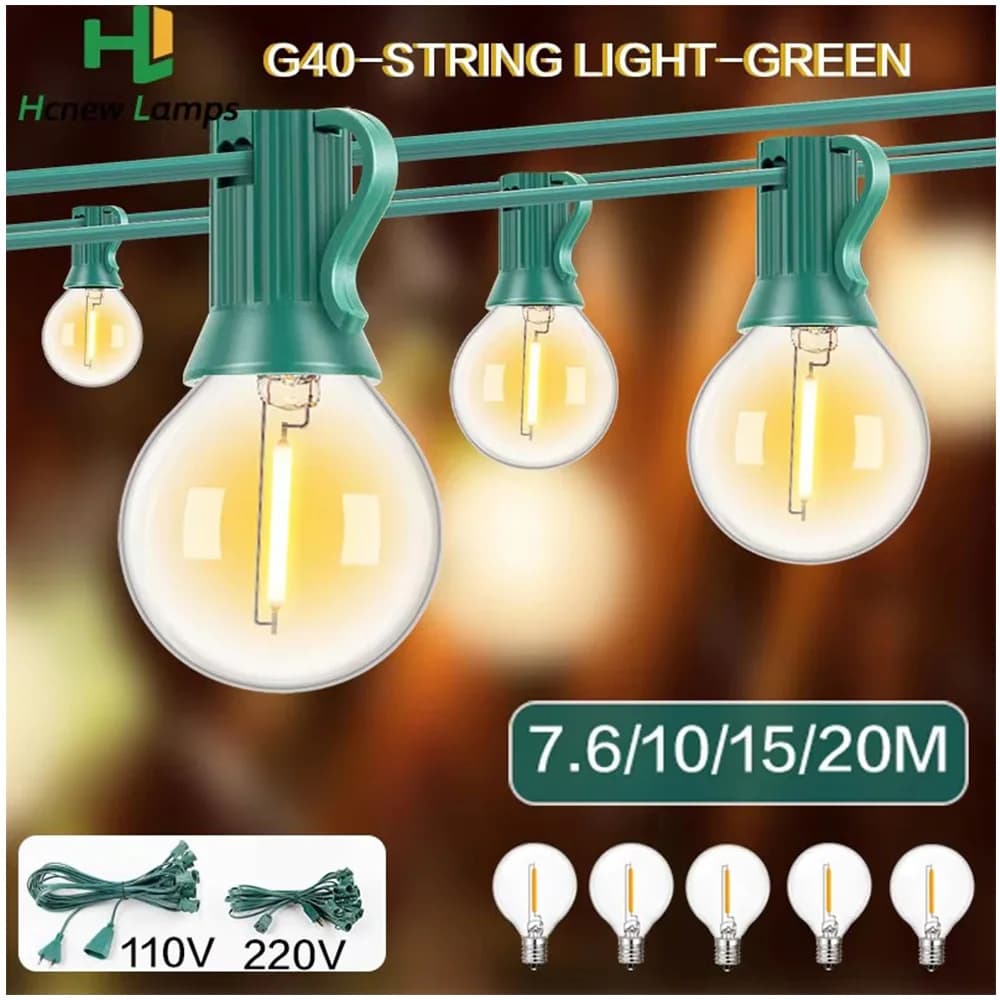 Impermeabile G40 HA CONDOTTO LA Luce Della Stringa UE 220V US 110V 1w Lampadine di Ricambio In Vetro Collegabile Ghirlanda Decorazione Della Festa Di Compleanno All'aperto