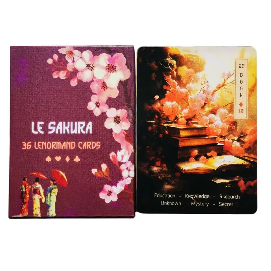 Carte Oracolo a Tema Fiori di Ciliegio Giapponesi 9*6cm, Carte Le Sakura Lenormand, Mazzo da 36 Carte con Parole Chiave