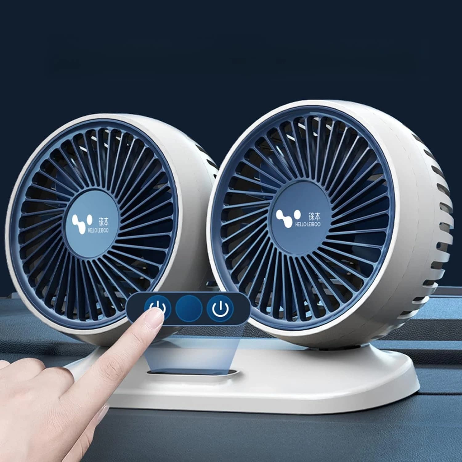Ventola di Raffreddamento per Auto a Doppia Testa 360° ° Ventilatore elettrico USB a 3 velocità con interruttore indipendente regolabile, a basso rumore, per scrivania di casa o ufficio