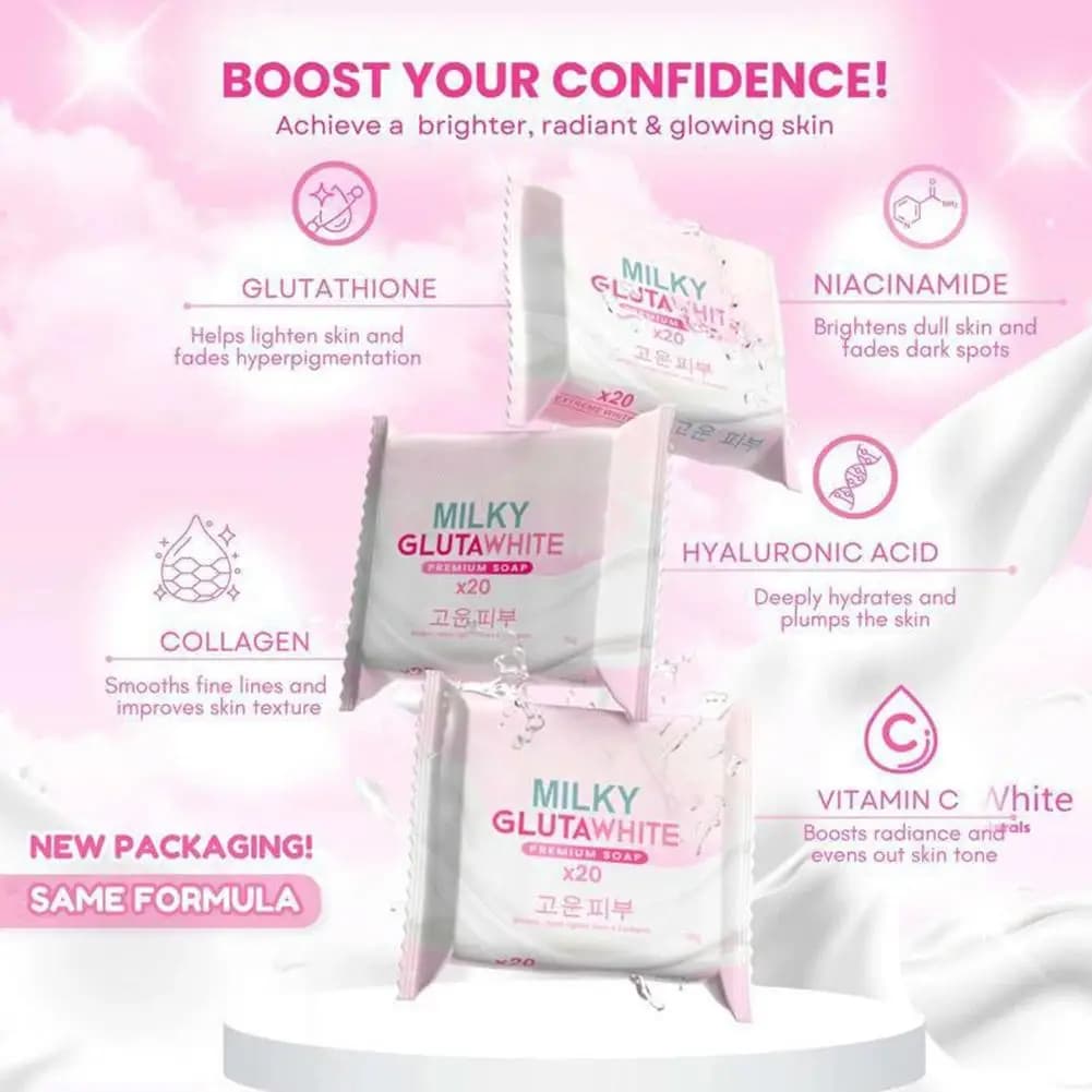 1 pezzo di sapone premium Milky Glutawhite con glutatione, collagene e vitamina C, sapone illuminante, idratante e sbiancante per viso e corpo