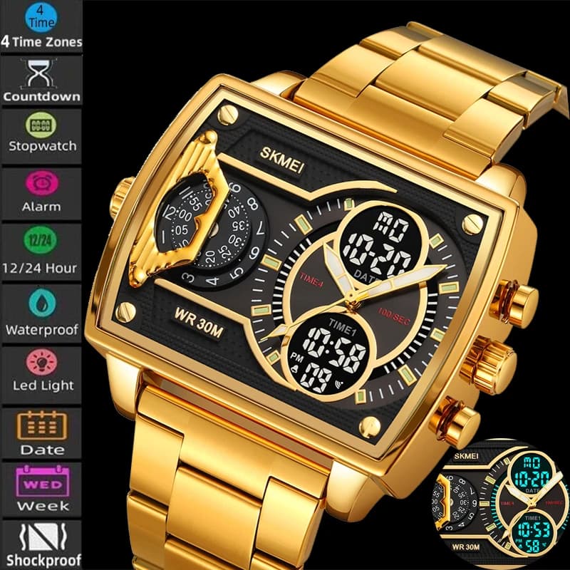 Skmei Men's sports watches with multiple time zones Fashionable digital analogue display Waterproof quartz wristwatch LED chronograph alarm