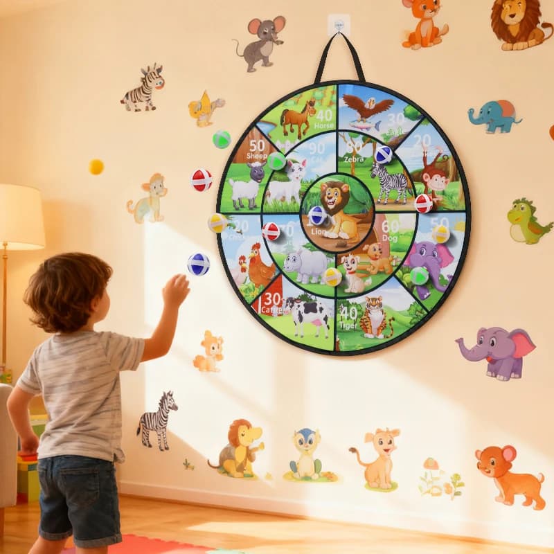 Nuovo Gioco di Freccette Pieghevole a Tema Mondo Animale, Giocattolo per Genitori e Figli, Gioco di Lancio con Palline Adesive per Interni/Esterni, Set Sportivo