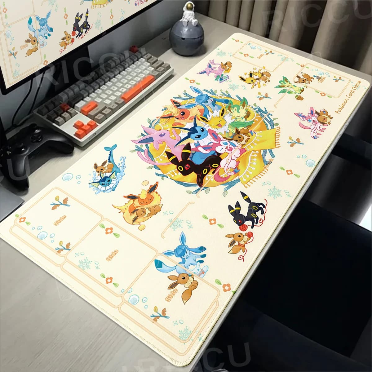 Game Keyboard Mat, Pokémon Eevee Mousepad, Gamer Mouse Mat, HD Extended Desk Mat for E-Sports, PC and Table Mat