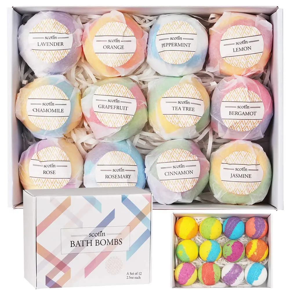 Bombe da bagno per bambini e donne, set regalo 12 bombe da bagno naturali fatte a mano, bombe da bagno con bolle - Regali spa rilassanti e perfetti per l'auto-assistenza