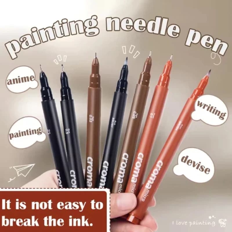 Croma Micro Fineliner Art Calligrafia Penne classiche set punta morbida dell'ago Artista Disegno Schizzo Nero/Marrone/Pelle Arte di cancelleria