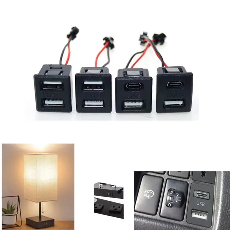1 pz fai da te nero doppio strato USB femmina base tipo C presa e lampada USB femmina presa di ricarica presa di corrente con connettore del cavo