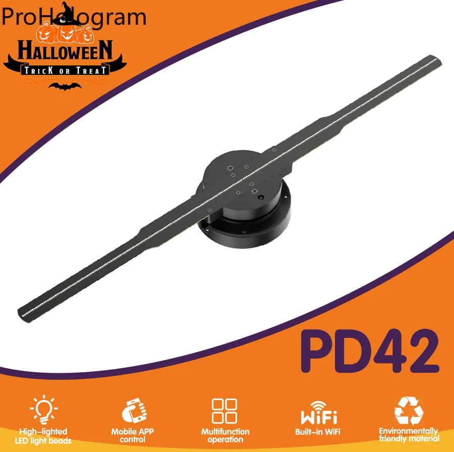PD42 Proiettore ologramma 3D Ventilatore Display Wifi Pubblicità aziendale Logo Luce Lampada olografica Proiettori Pala della ventola sostituibile