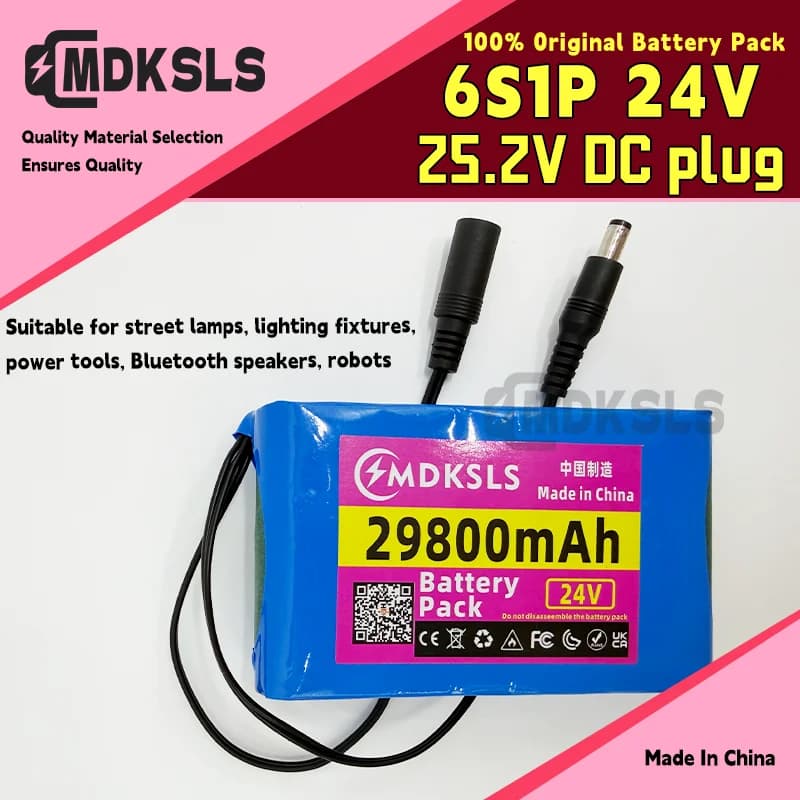 2026 New 24V 6S1P 29800mah Rechargeable Lithium Ion Battery Pack Capacity for CCTV Camera Monitor built-in BMSprotection board