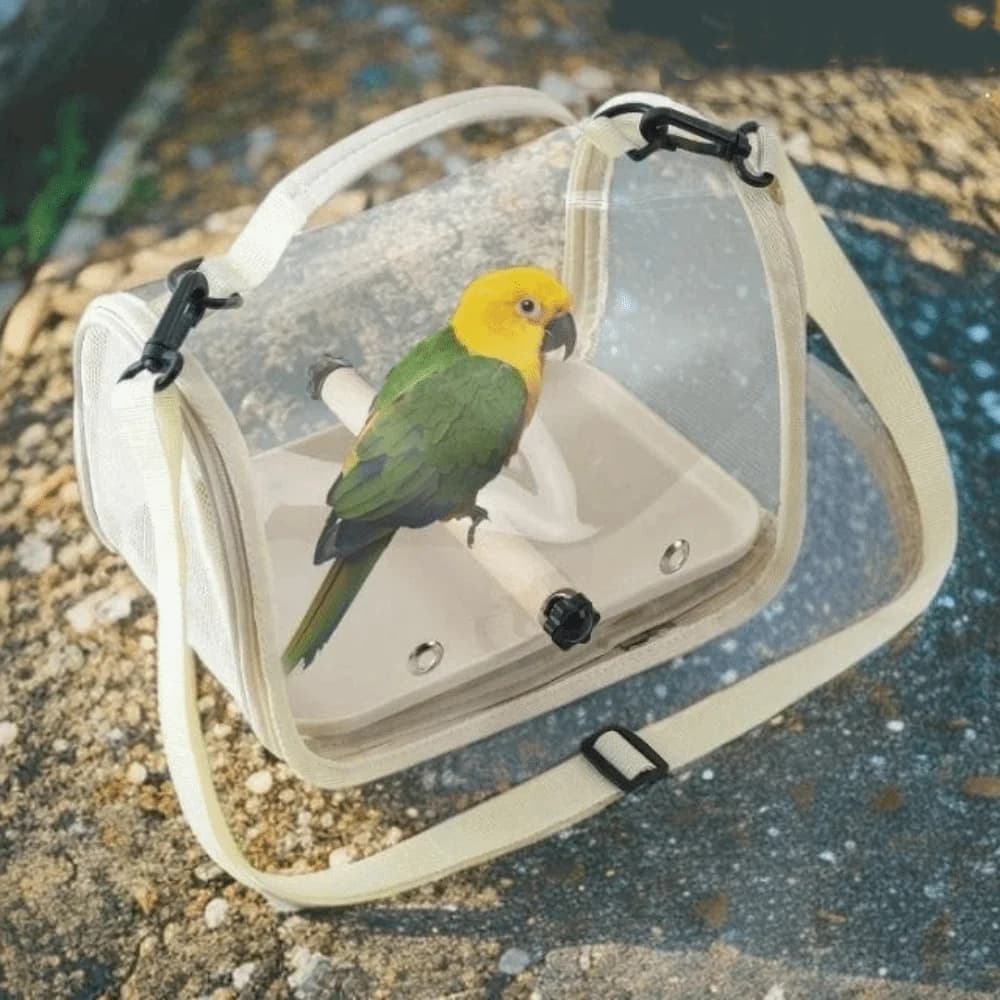 Borsa Trasportino Portatile per Uccelli con Rete Traspirante, Supporto in Legno, Finestra Trasparente, Grande Capacità, Gabbia da Viaggio per Pappagalli, Articoli per Animali Domestici