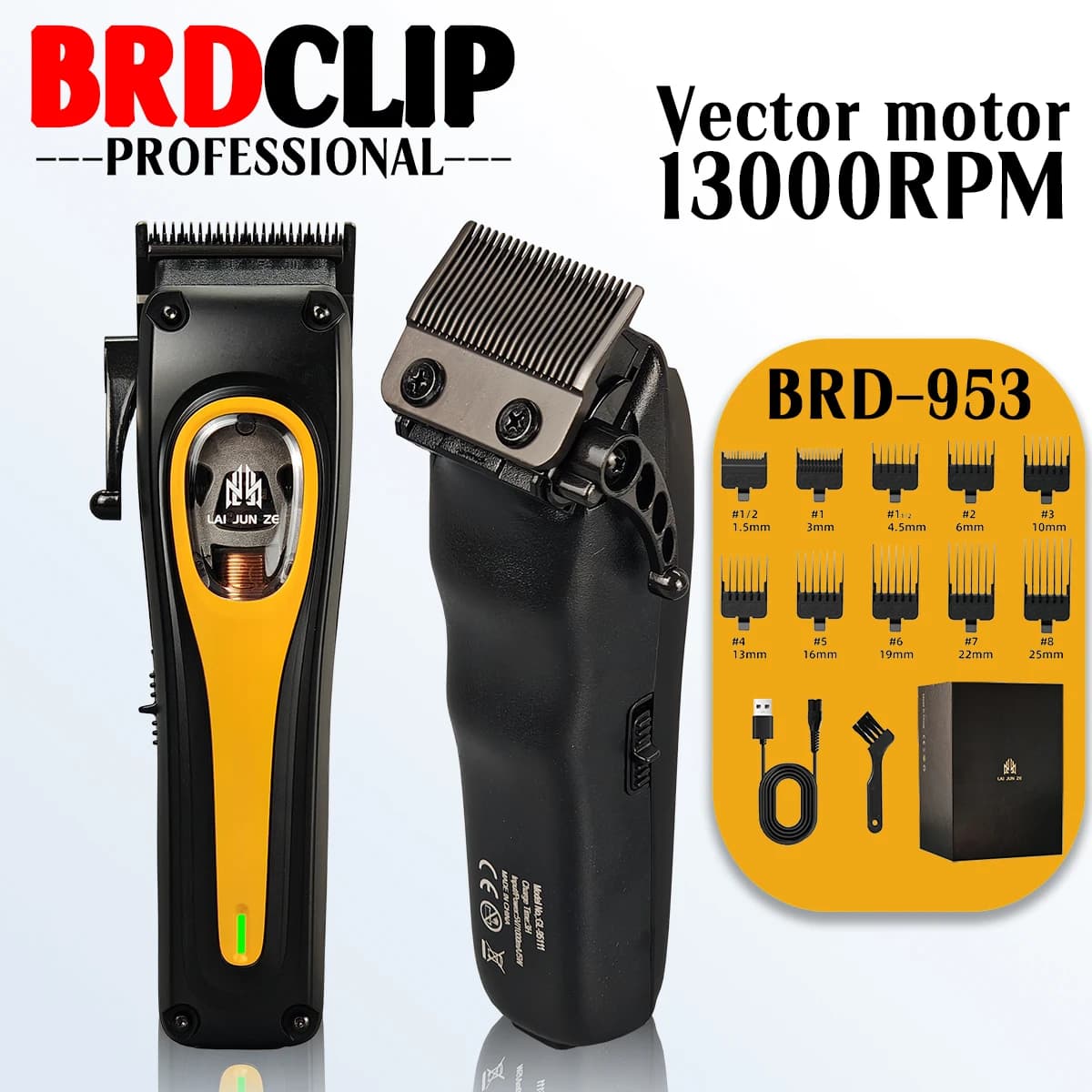 Tagliacapelli elettrico professionale Tagliacapelli BRD 953 con motore vettoriale 12000 giri/min DLC lama conica 2000mAh macchina da barbiere