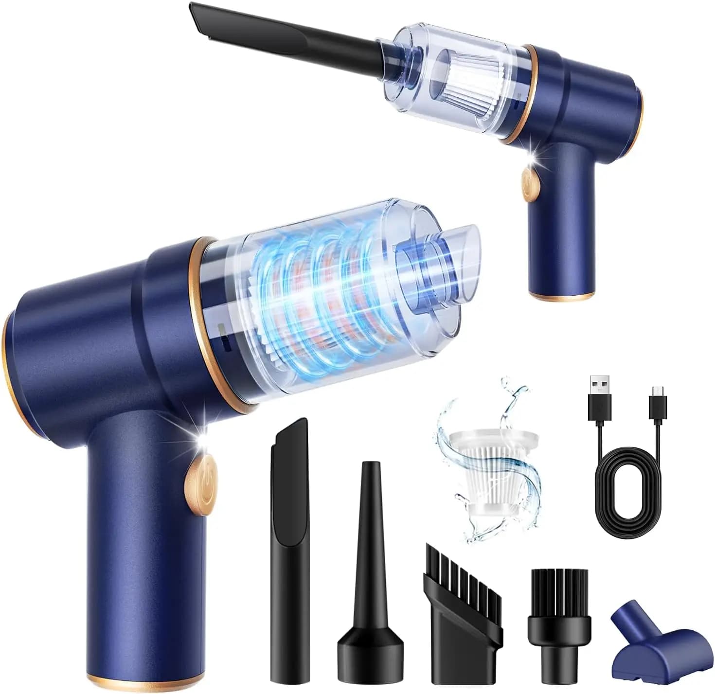 Aspirapolvere Portatile e Soffiatore d'Aria 9000Pa, 120W Senza Fili con Luce LED e Multi-Beccucci per Auto, Casa, Ufficio