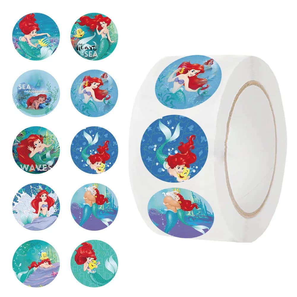 500 pz/rotolo nuovo cartone animato Disney sirena principessa serie adesivi sigillanti adesivi per laptop in PVC fai da te decorazione regalo ricompensa giocattolo