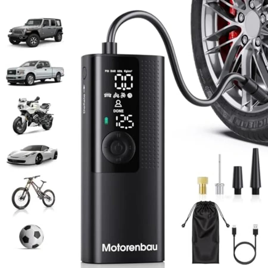 Compressore d'Aria Portatile per Gonfiaggio Pneumatici - Mini Pompa d'Aria Portatile Senza Fili con Manometro Digitale 150PSI, Gonfiaggio 3 Volte Più Veloce