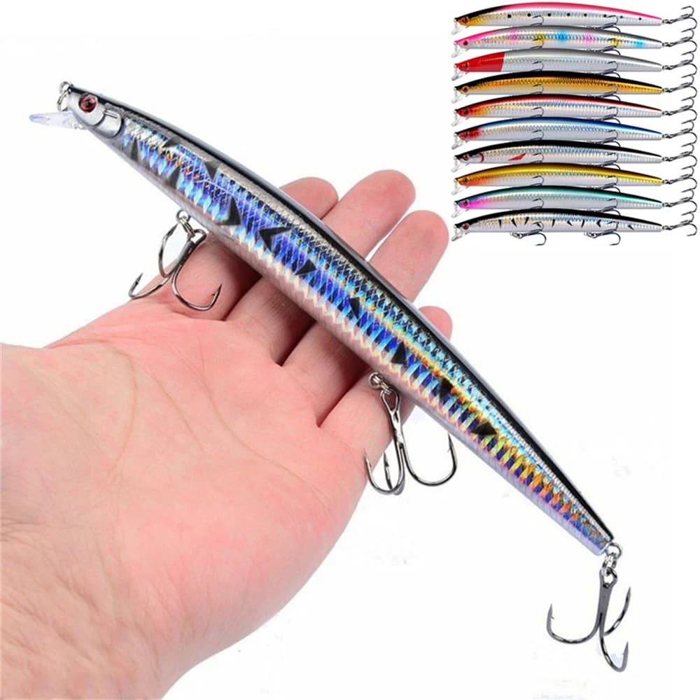 Fishing bait Minnow 18cm 24g, Crankbait Laser, Artificial Esca Rigida in Plastic, Large Esca Finta a Forma di Pesce per Pesca in Mare