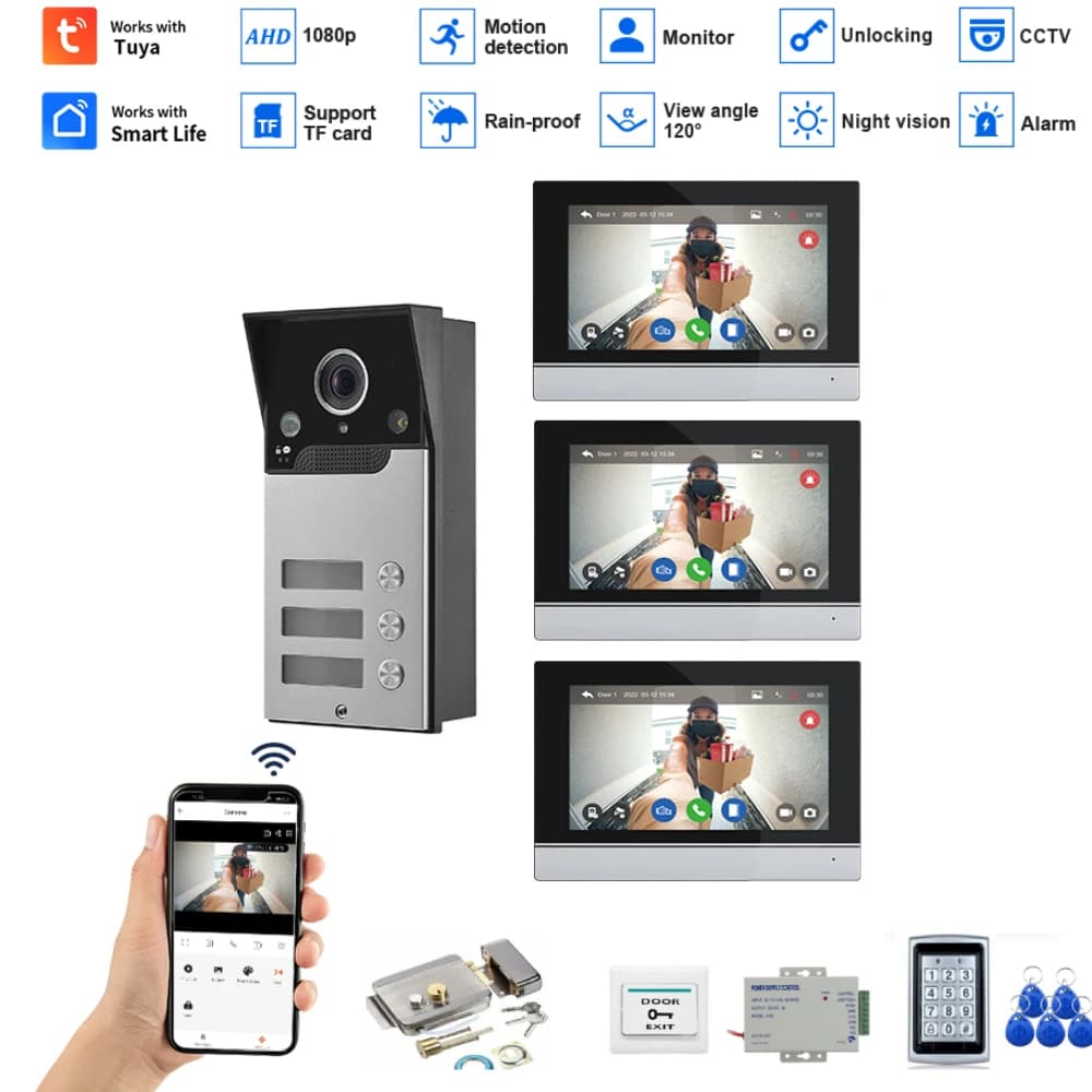 Videocitofono per appartamento con unità multiple per famiglie 2F/3F con schermo da 7 pollici Istantanea Registra kit campanello citofono per edifici Tuya WIFI