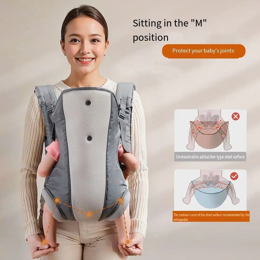 Marsupio Ergonomico 4-in-1 per Neonati, Fascia Porta Bebè Frontale con Cintura in Vita, Facilmente Regolabile e Traspirante