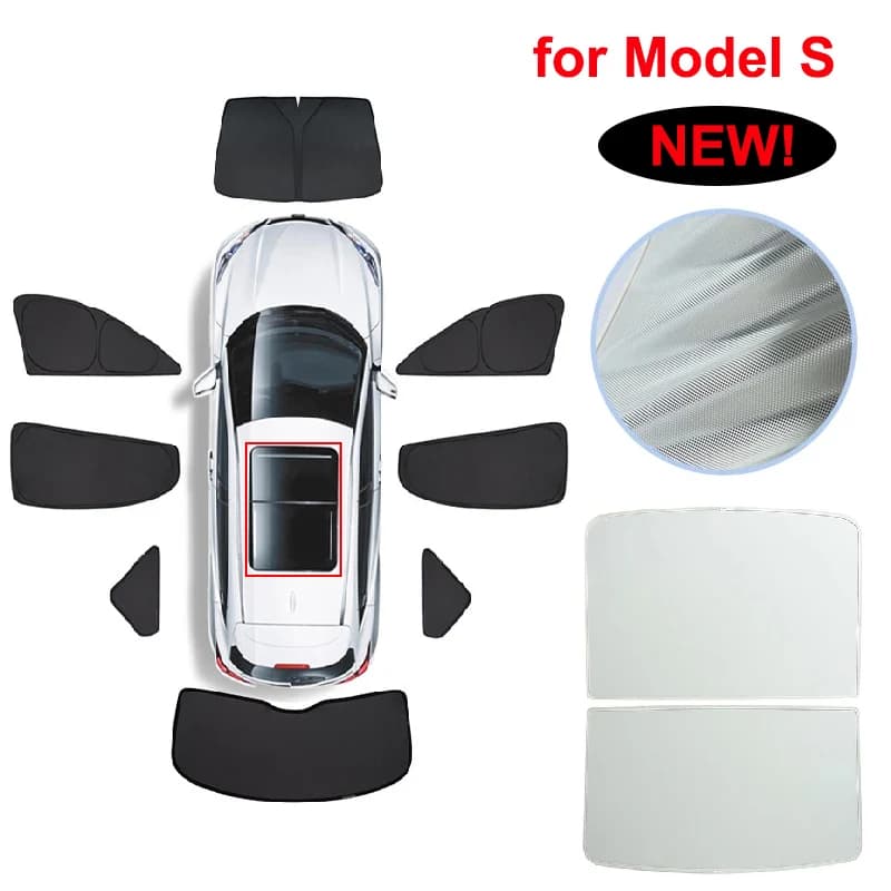 MS Glass Roof Sun Shade For Tesla Model S 2025 Side Window Privacy Sunshade Front Rear Windshield Skylight Blind Sunroof Shading