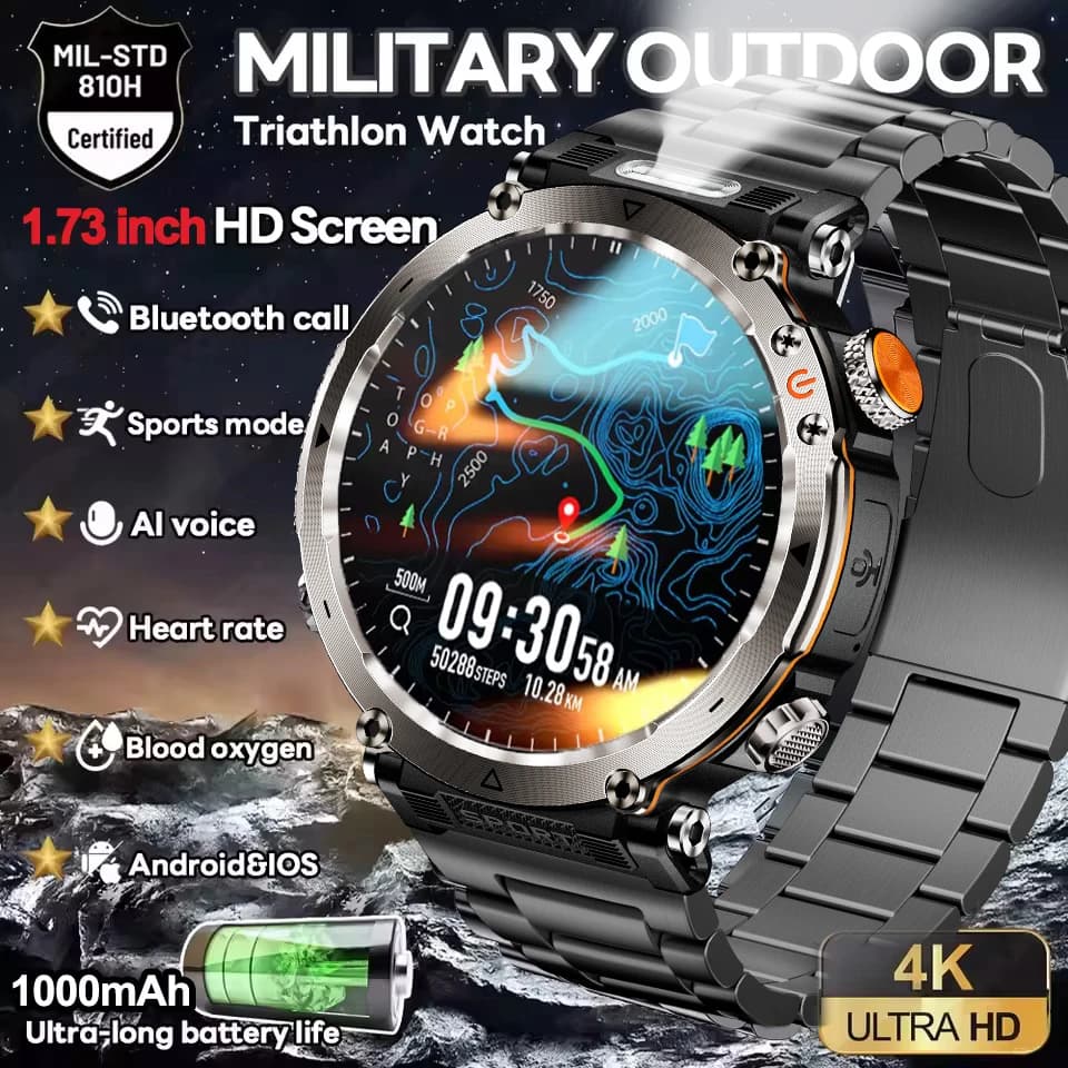 Military Grade GPS Smartwatch for Man AMOLED 1000mAh 5ATM Battery Waterproof 170 + Sports Mode Heart rate Call BT Smart Watch