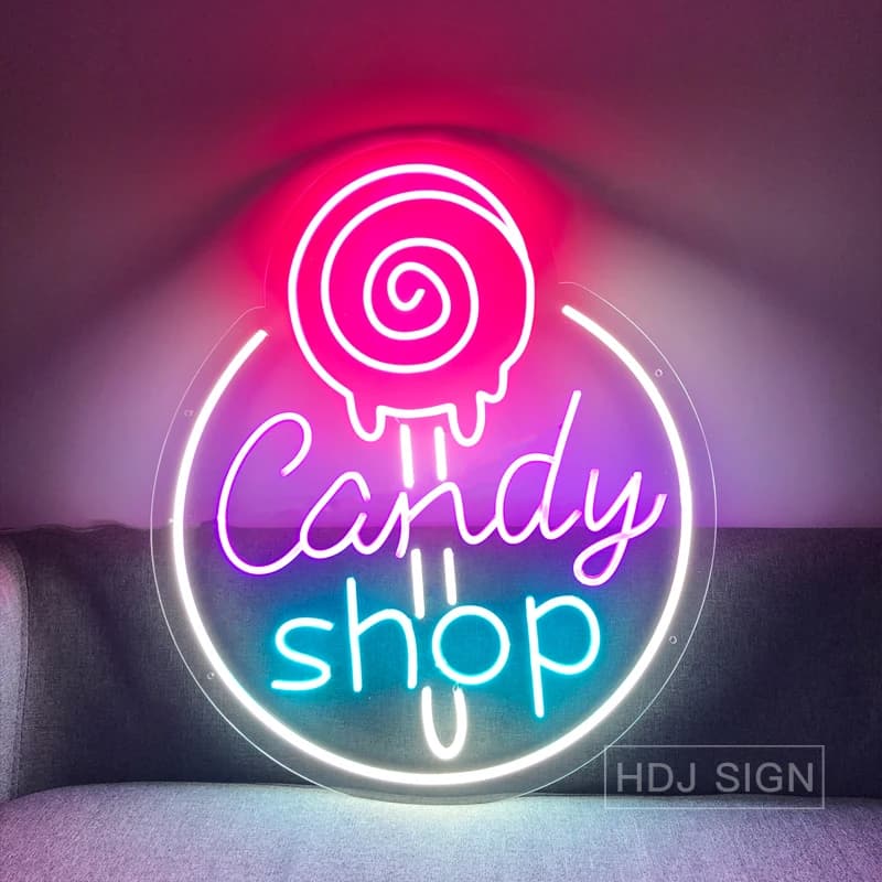 Lecca-lecca Negozio di caramelle Insegna al neon Negozio Negozio Decorazione da parete Luce a led per feste Camera da letto Appeso a parete Luci al neon Segnaletica del negozio personalizzata