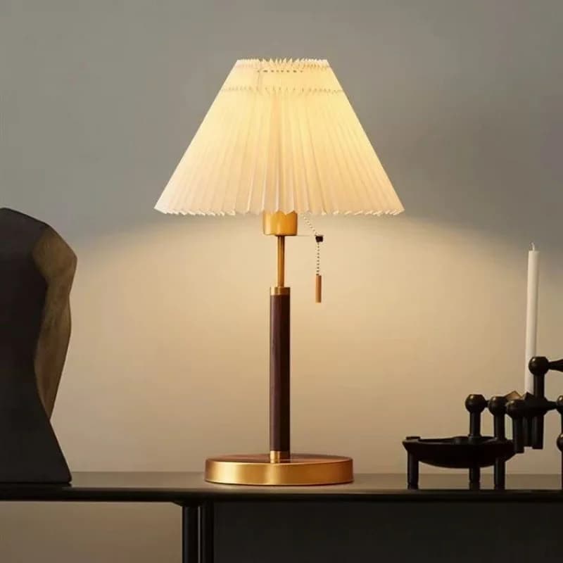 Lampada da scrivania americana per camera da letto, lampada da comodino retrò con coulisse Decor Lampada da tavolo nera Paralume in tessuto plissettato Apparecchio di illuminazione dorato