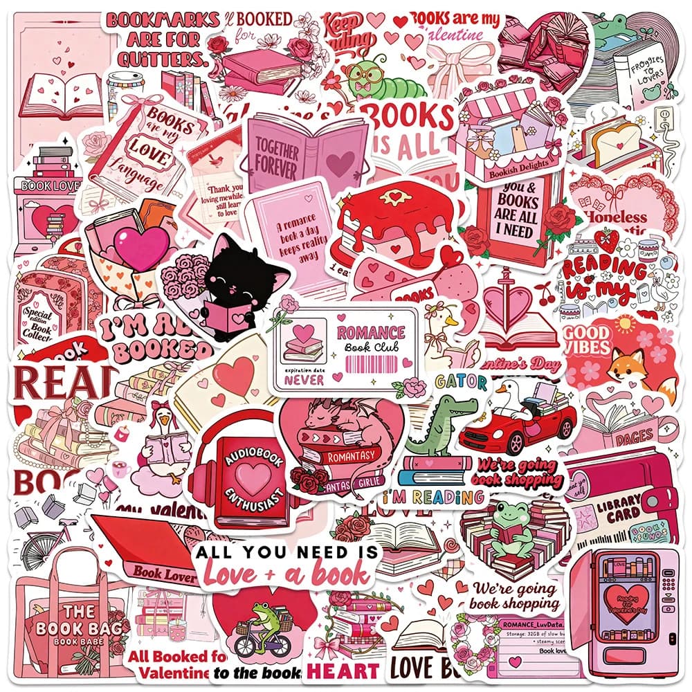 10/30/50pcs Carino Rosa Bookish Libro di Lettura Adesivi San Valentino Cartoon Decalcomanie Valigia Telefono Notebook Graffiti Sticker Pack