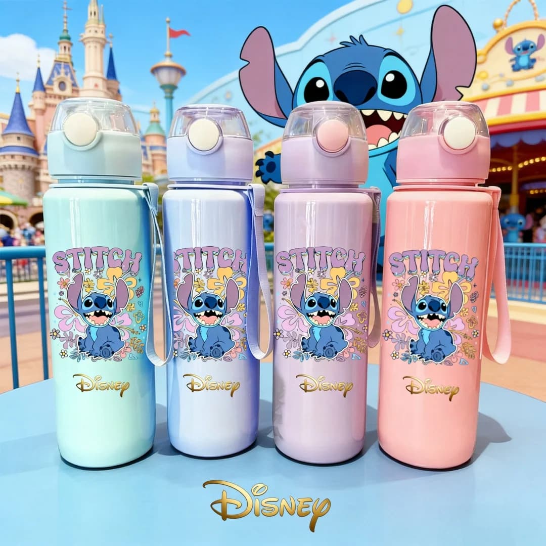 Official Disney Bottle with Disney Official License, Easter Edition Stitch, 3D Printing, New Scatto Carpet with Button, Light and Reusable Travel Bottle