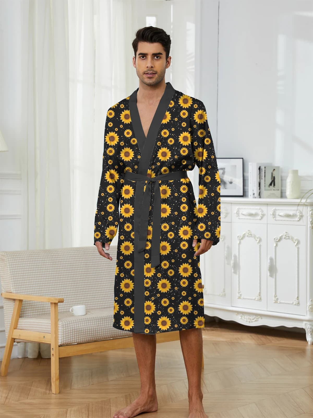 2025 Spring Man Long Dress Nightwear Bathrobe Men Print A must for leisure and entertainment Autumn Robe Pigiama funny