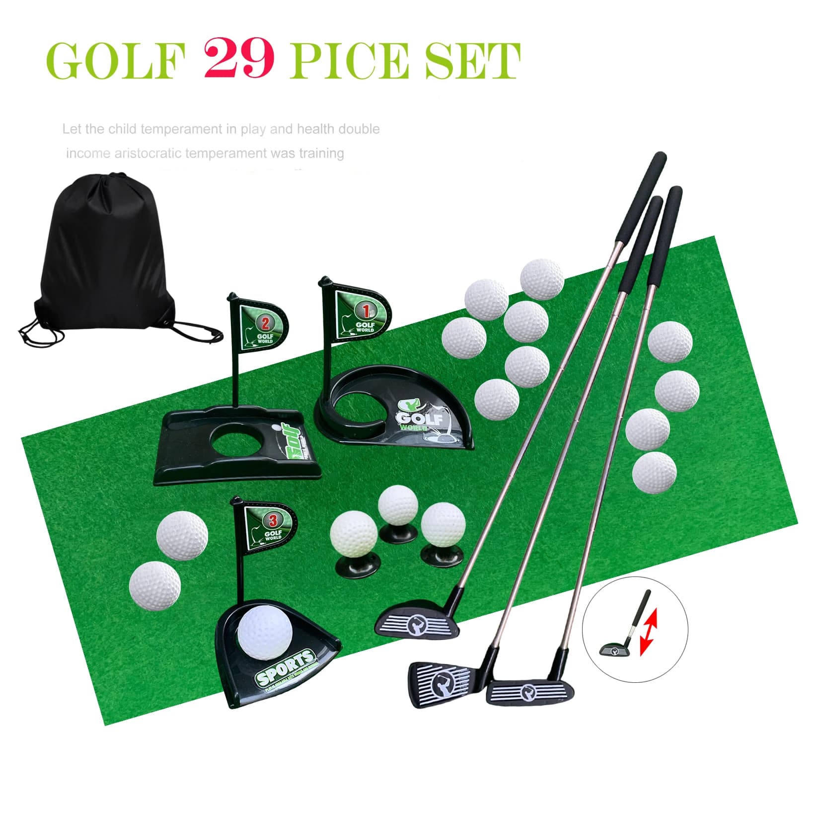 Ultimo Set da gioco giocattolo da Golf per bambini in lega retrattile per bambini Toddlers principianti pratica club palle fori giochi di destinazione verdi