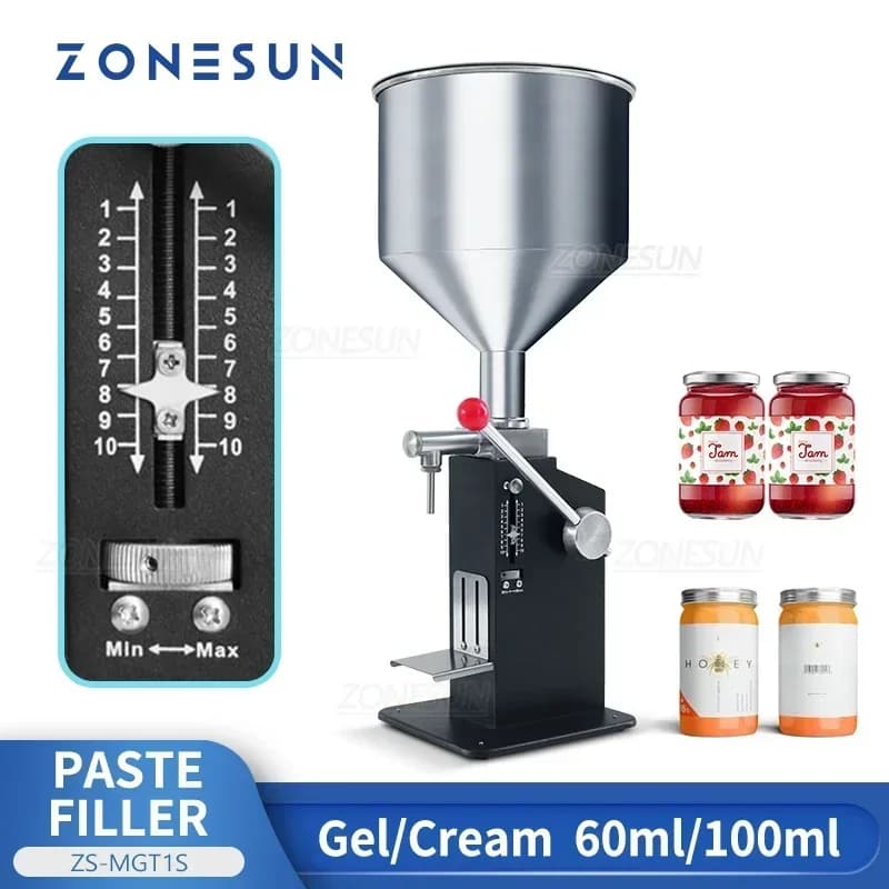 Macchina Riempitrice di Liquidi e Paste ZONESUN, Riempitrice Manuale per Miele, Salse, Gel, Burro di Arachidi, Creme Cosmetiche ZS-MGT1S