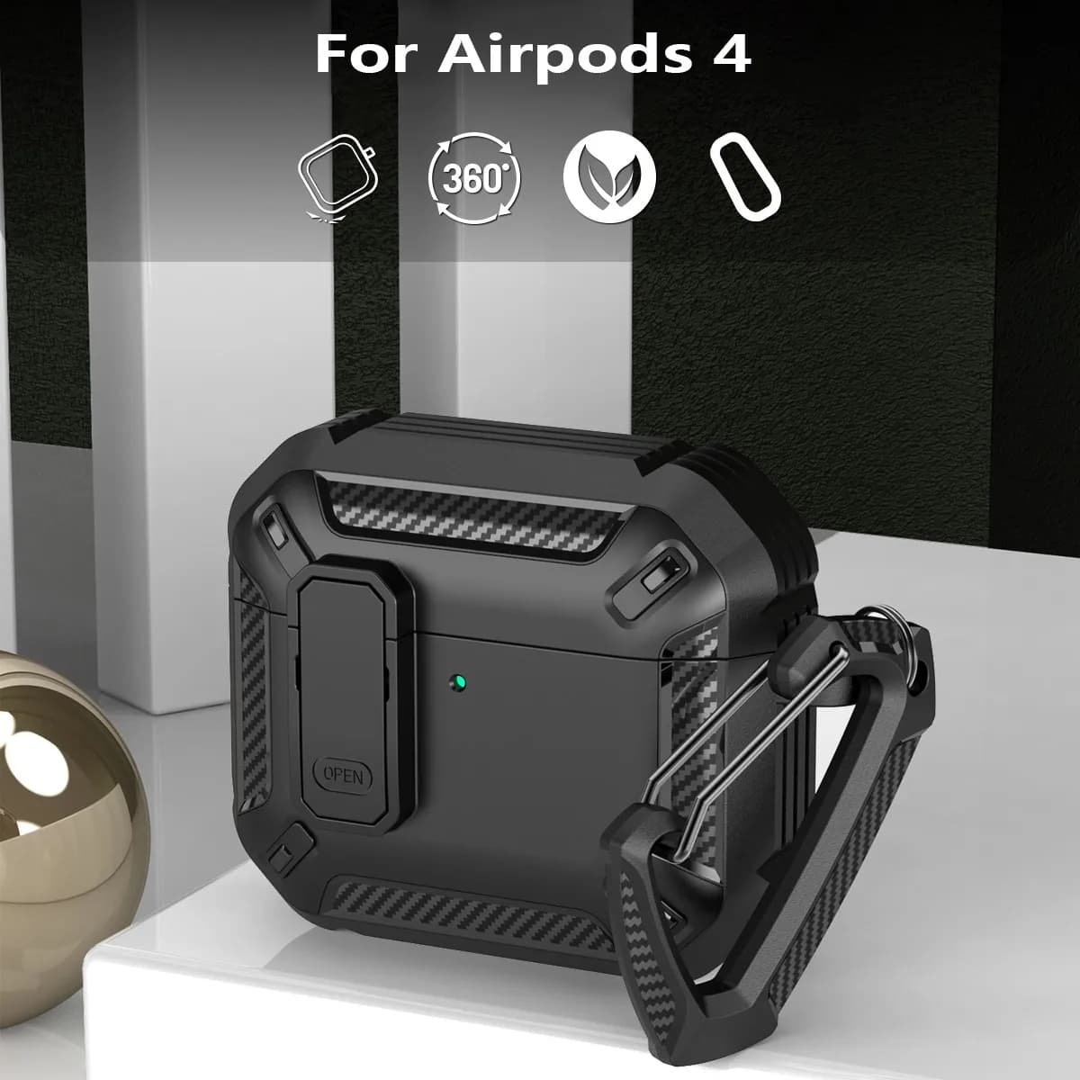 Case for earphones with luxury switch for Airpods 4 Housing shockproof case in two colours for Apple Air pods 4 Accessories Keyring