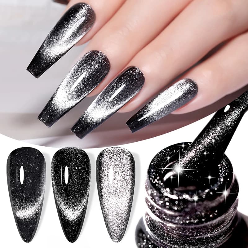LILYCUTE 7ML Gatto di cristallo nero Gel magnetico Scintillante Glitter Gel Smalto per unghie Gel UV semipermanente Nail Art Non è necessario il colore della base