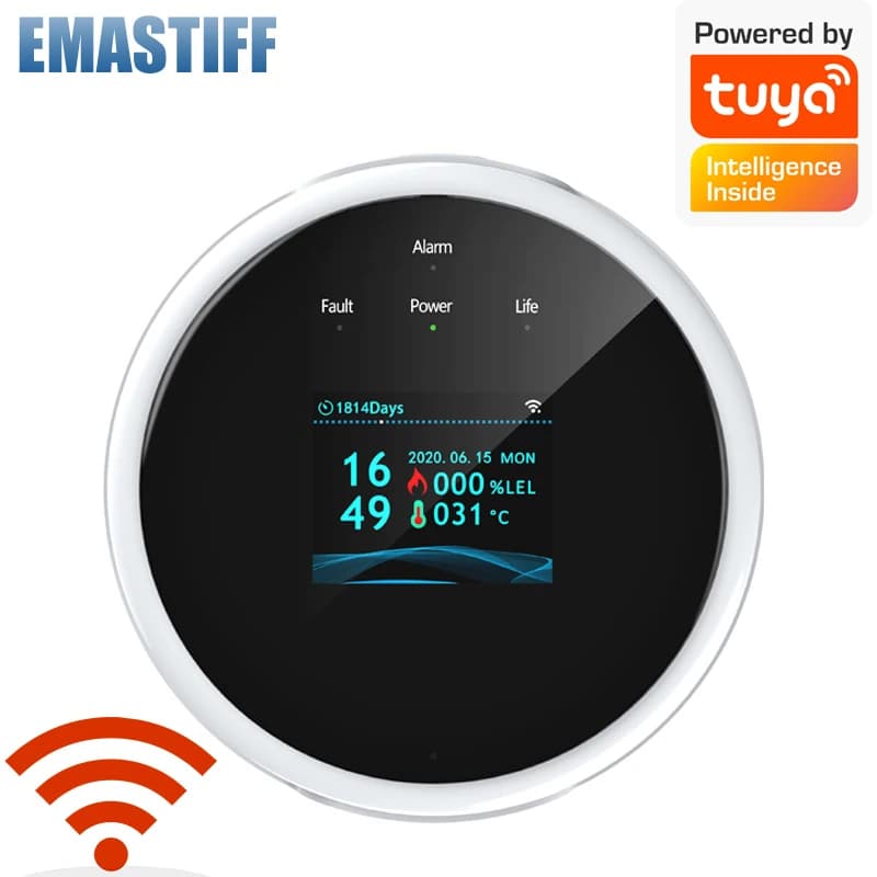 Sensore di gas naturale Wifi Rilevatore di allarme gas GPL intelligente per uso domestico combustibile Sensore di perdite Rilevatori di temperatura Wifi
