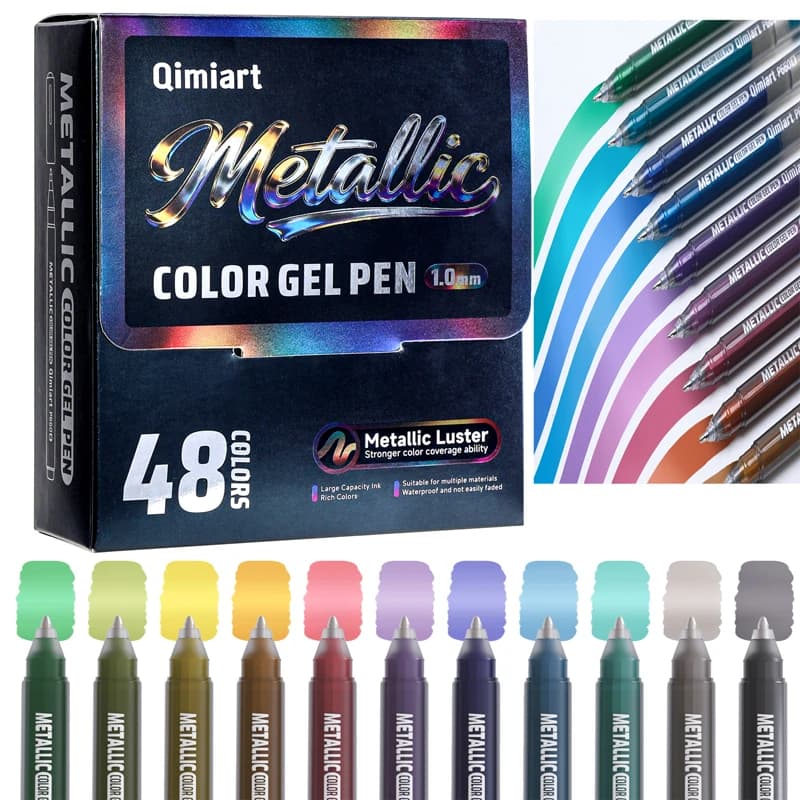 LANGUO Set di 48 Penne Gel Metallizzate Colorate per Studenti, Pennarelli per DIY, Graffiti, Disegno, Pittura, Nuovi Colori per la Scuola