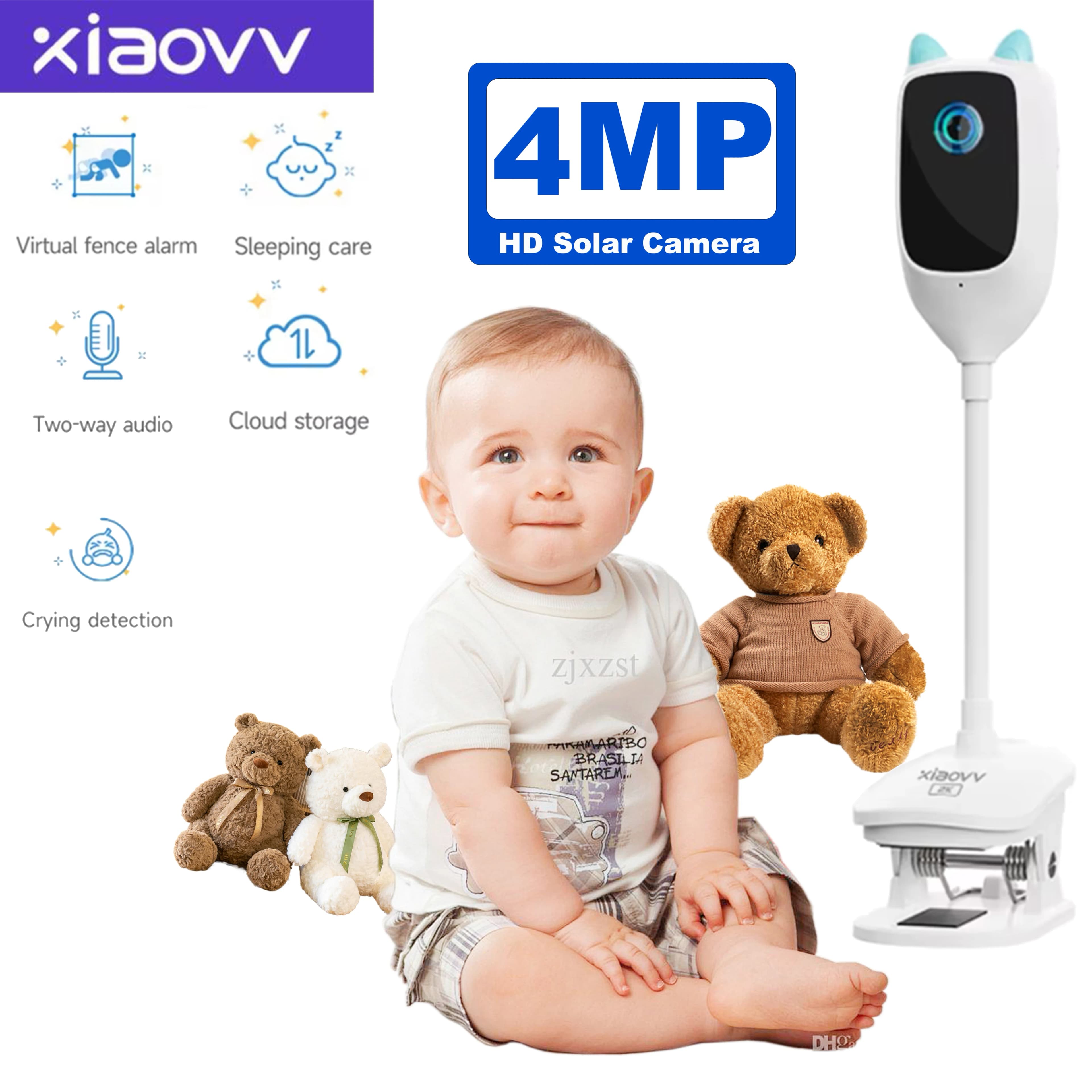 Baby monitor per interni con rilevamento pianto ad alta definizione WiFi 4MP 2K Visione notturna a colori Telecamera di rete rotante a 360 gradi