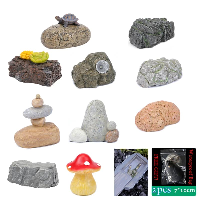 Sight Secret Rock Stone Shape Safety Deposit Box for Keys Hidden Storage Room for Home Garden RV Replacement Keys Free Gift Card Zipper Bag