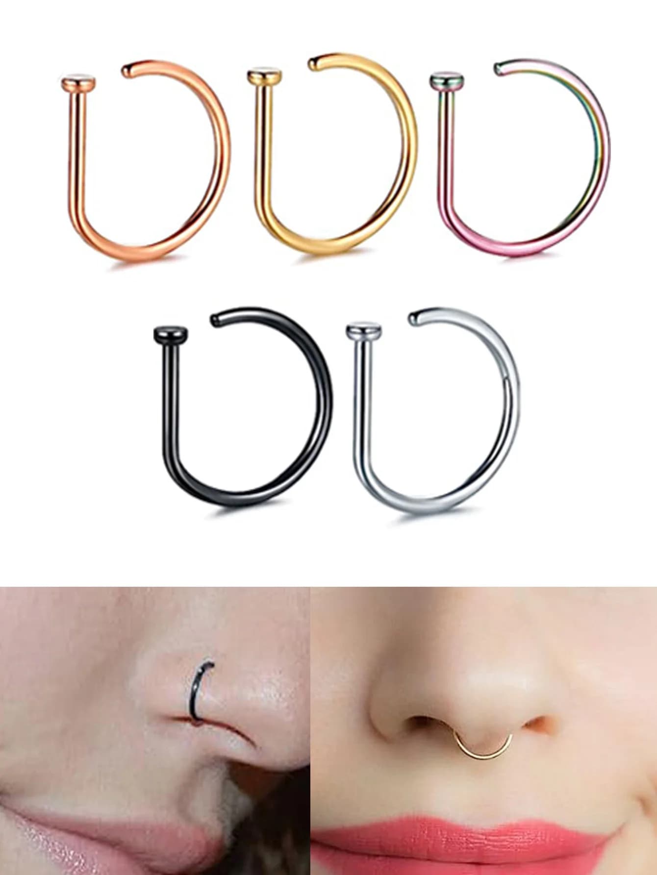 New Curved Barbells Piercing to the Faux Nose Shaped D Tragus Helix Stud Hoop Earring Sett Ring Stainless Steel Jewels for the Body of the nostril