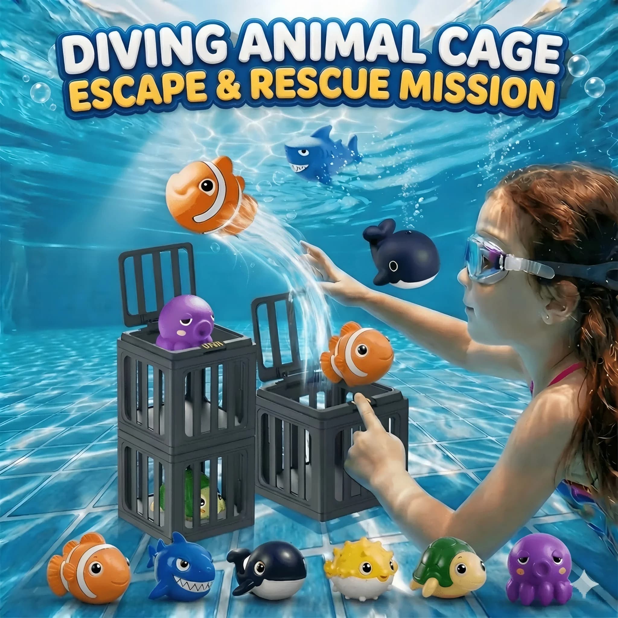 New Fish Box Swimming and Diving Toys Floating Animal Bath Toys for Kids Adults Summer Pool Party Water Play Toys Birthday Gifts